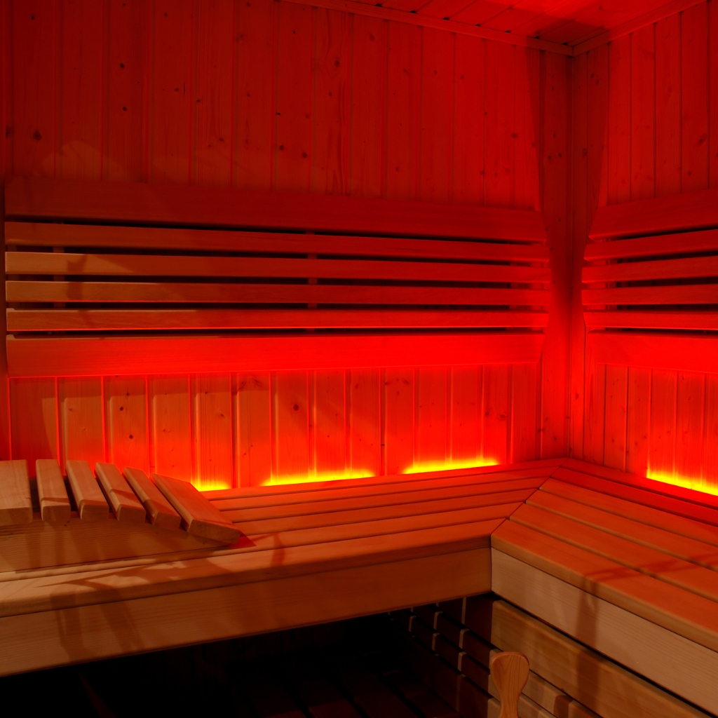 Infrared Sauna at Nicola McLaughlin Cosmetics in Belfast, featuring full-spectrum heat and chromotherapy to detox, boost circulation, and support recovery